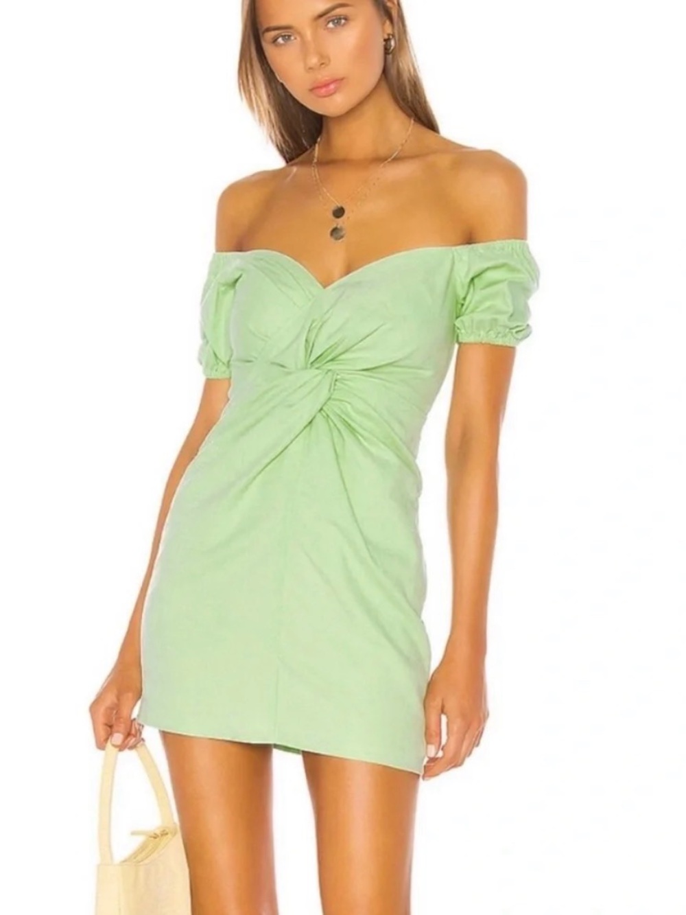 Camila Coelho Light Green Knot Front Mini Dress